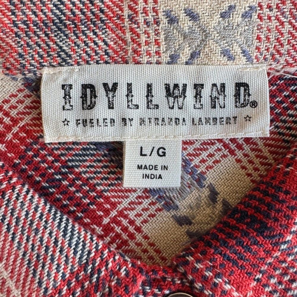 Idyllwind Plaid Studded Flannel Shirt Red Western Boho Distressed Large